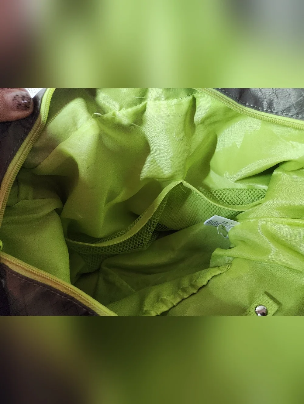 Thirty-one Brown All Pro Tote with Lime Green Trim and Straps Gym Yoga Bag Nice